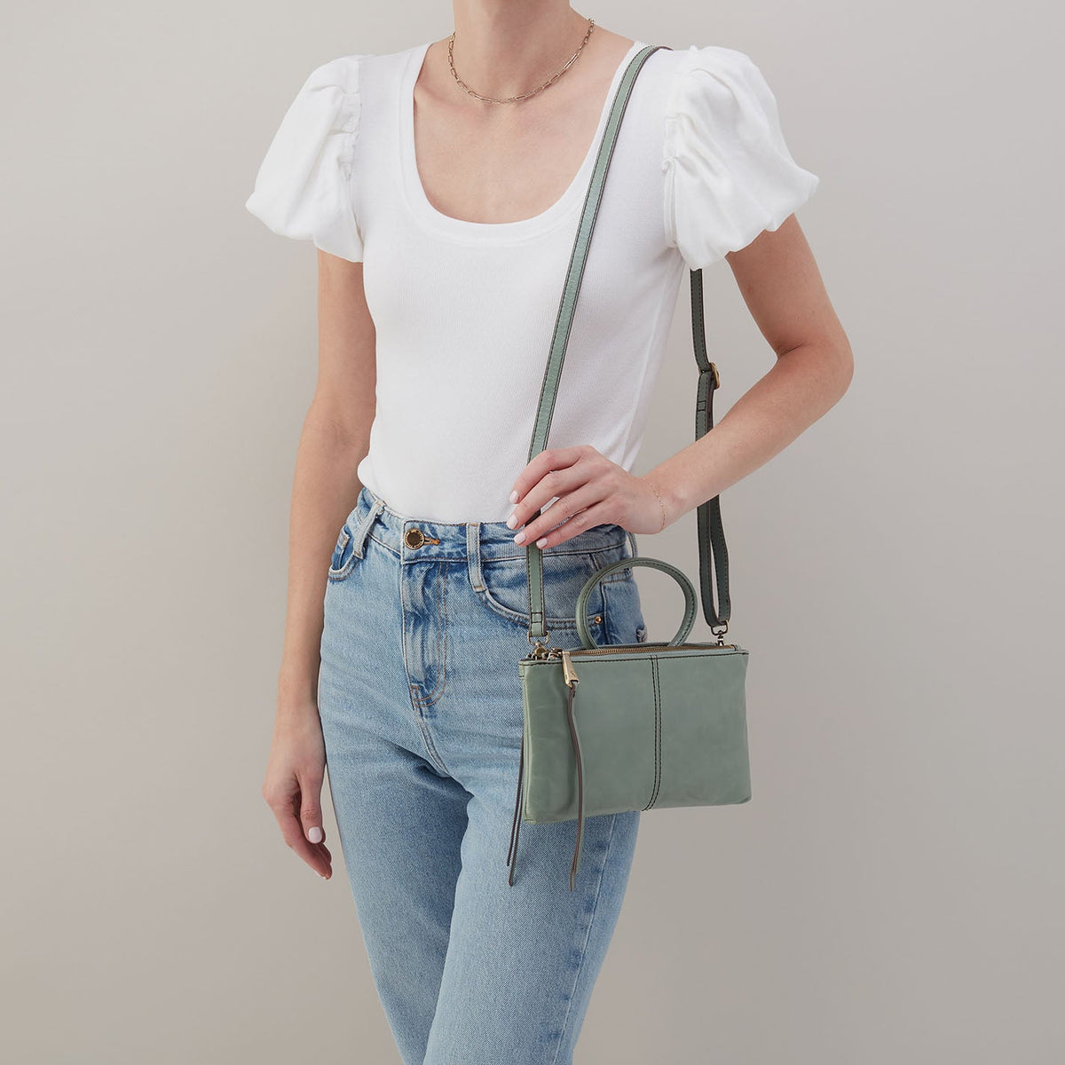 HOBO Sable Crossbody In Polished Leather - Jade