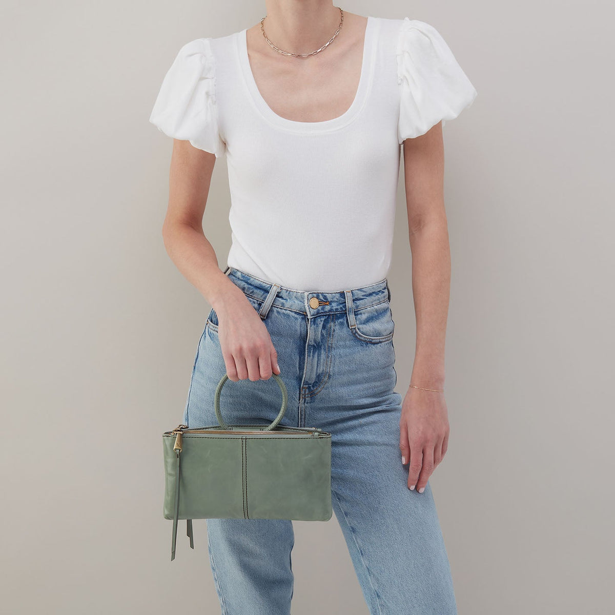 HOBO Sable Crossbody In Polished Leather - Jade