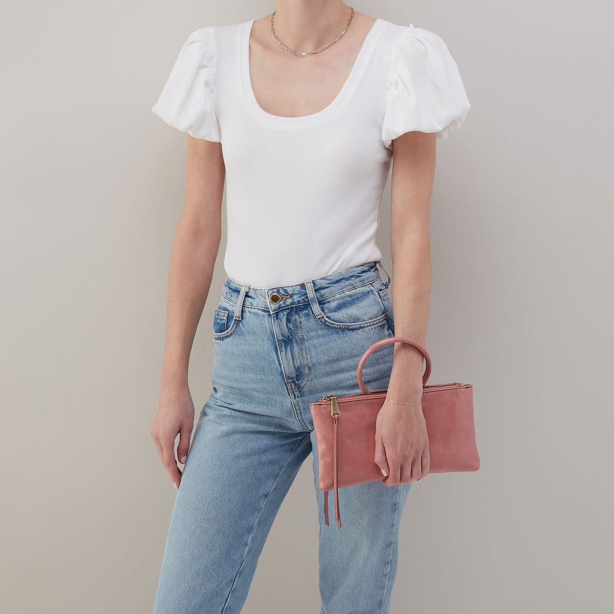 HOBO Sable Crossbody In Polished Leather - Rose