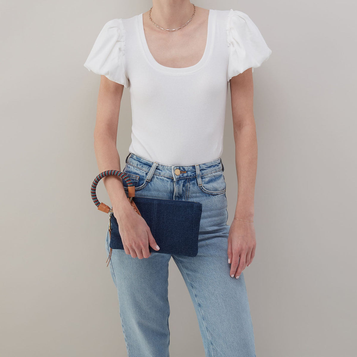 HOBO Sable Wristlet In Denim Fabric - Dark Denim