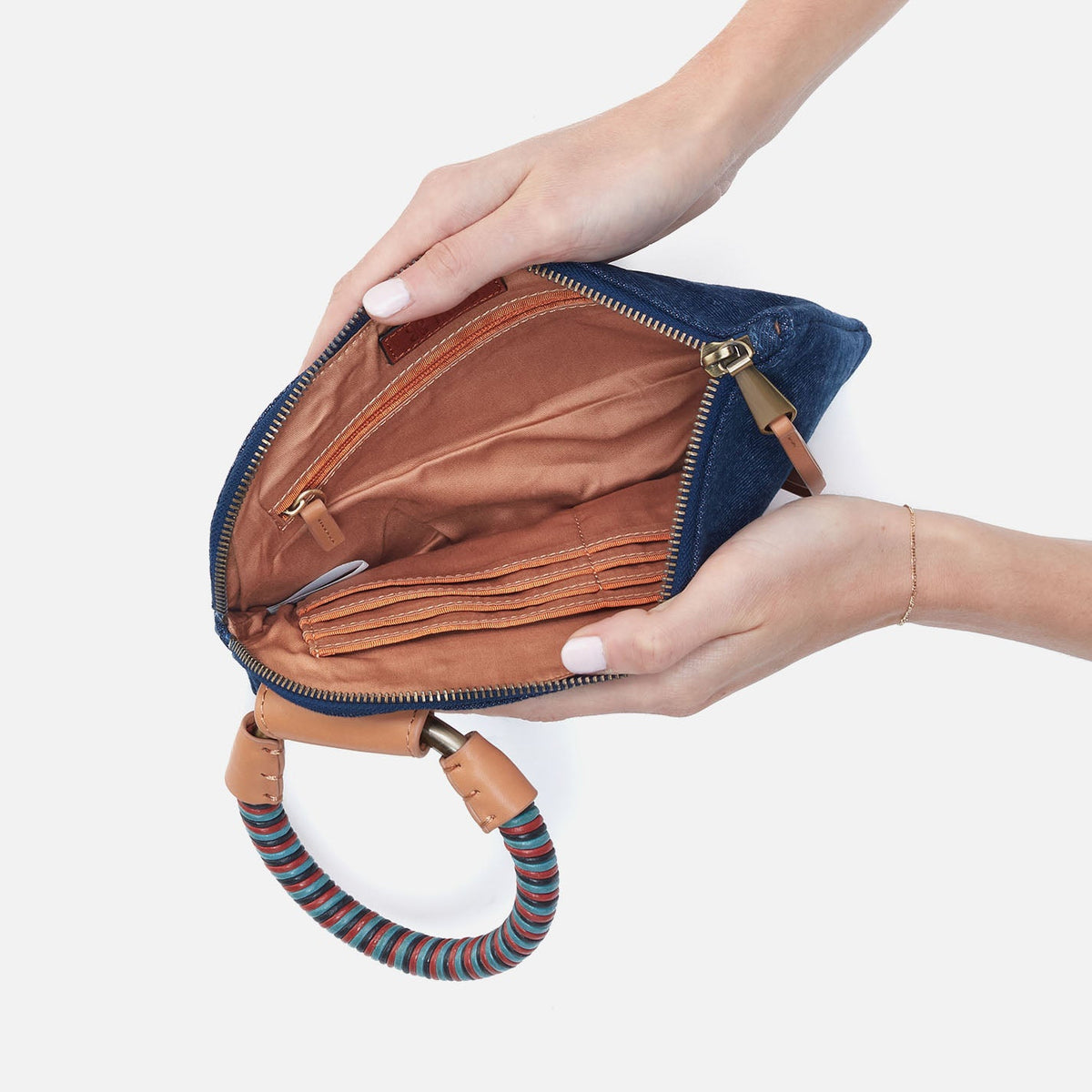 HOBO Sable Wristlet In Denim Fabric - Dark Denim