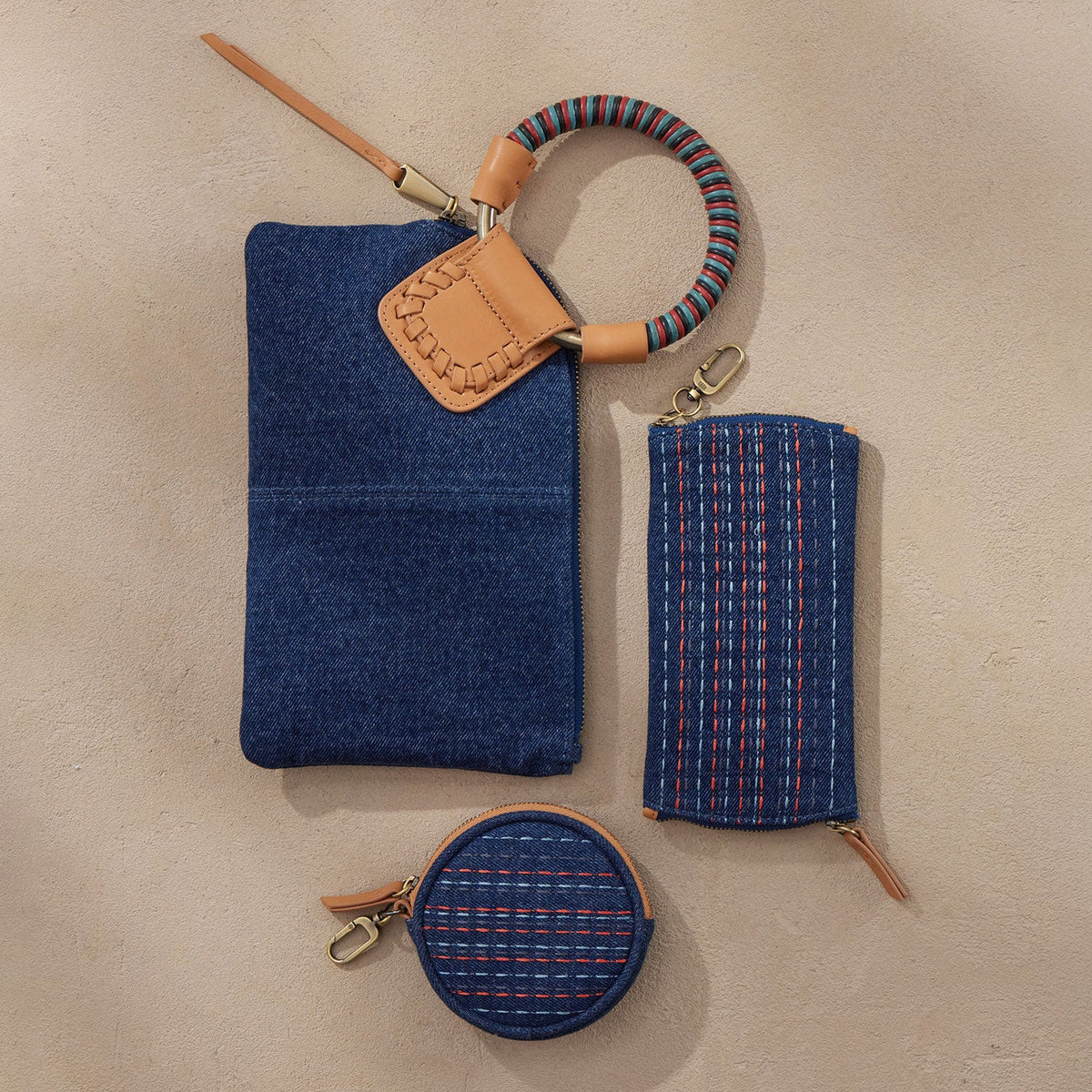 HOBO Sable Wristlet In Denim Fabric - Dark Denim