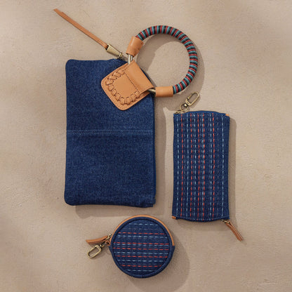 HOBO Sable Wristlet In Denim Fabric - Dark Denim