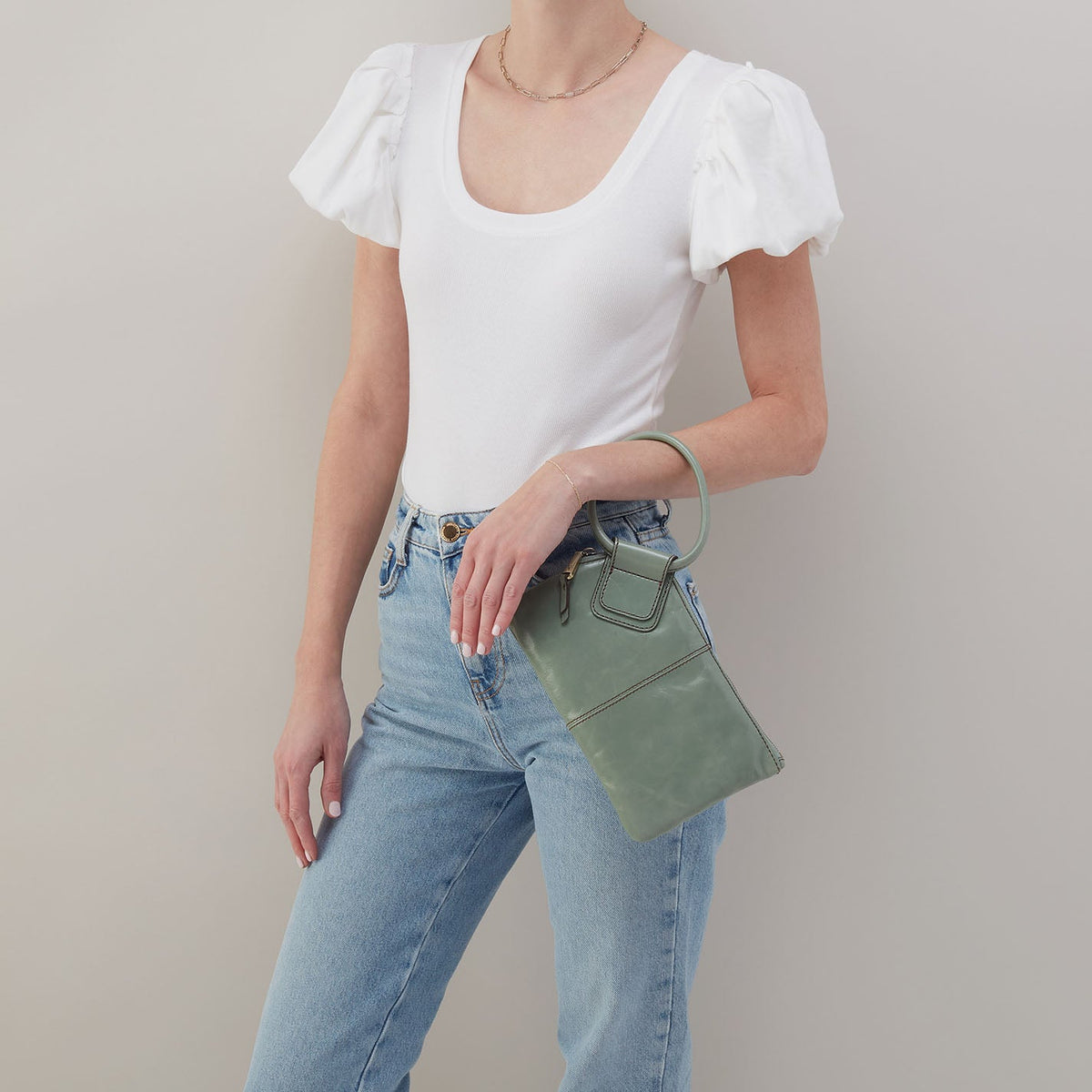 HOBO Sable Wristlet In Polished Leather - Jade