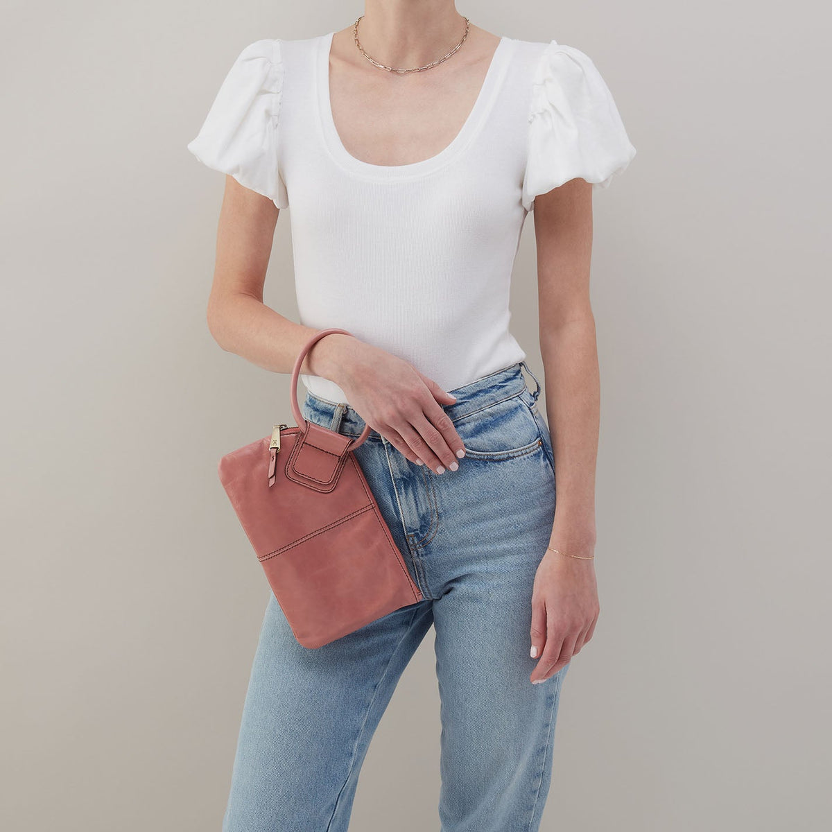 HOBO Sable Wristlet In Polished Leather - Rose