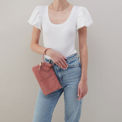 HOBO Sable Wristlet In Polished Leather - Rose