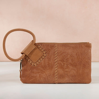 HOBO Sable Wristlet In Tooled Embossed Leather - Saddle Tooled Emboss