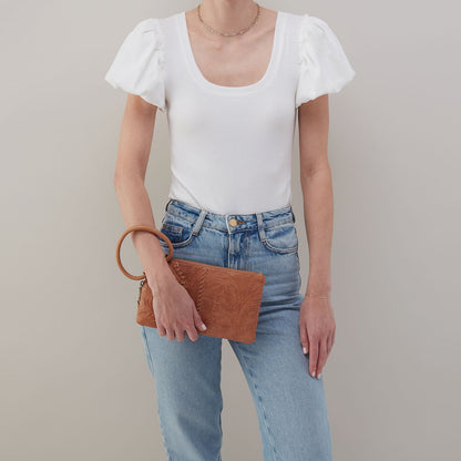 HOBO Sable Wristlet In Tooled Embossed Leather - Saddle Tooled Emboss