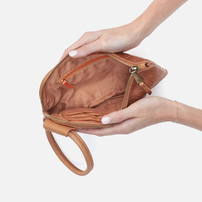 HOBO Sable Wristlet In Tooled Embossed Leather - Saddle Tooled Emboss