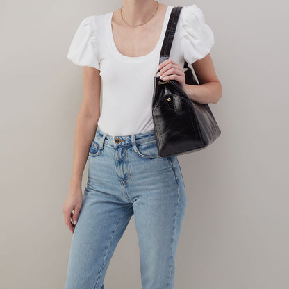HOBO Seneca Shoulder Bag In Polished Leather - Black