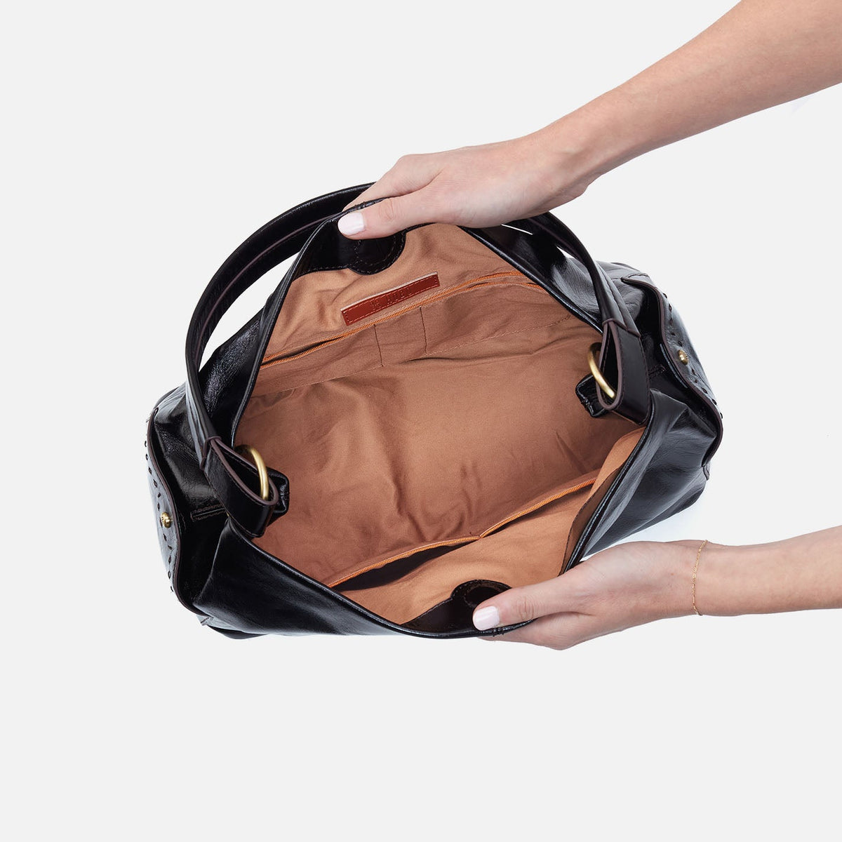 HOBO Seneca Shoulder Bag In Polished Leather - Black