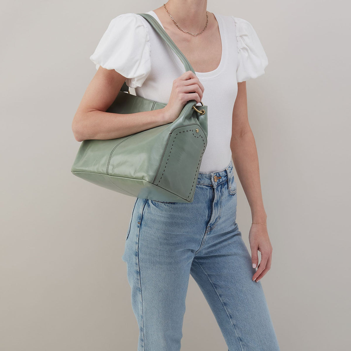 HOBO Seneca Shoulder Bag In Polished Leather - Jade