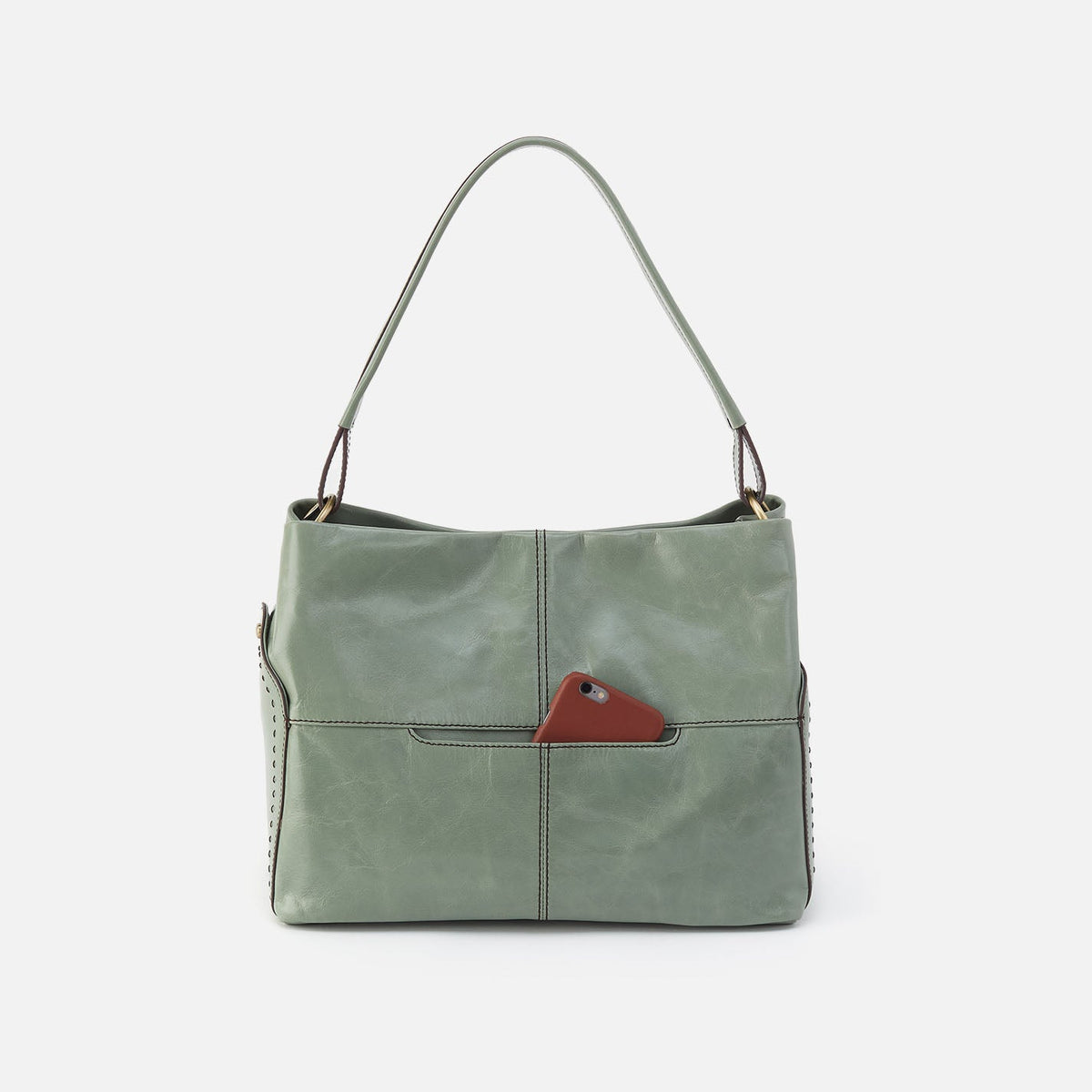 HOBO Seneca Shoulder Bag In Polished Leather - Jade