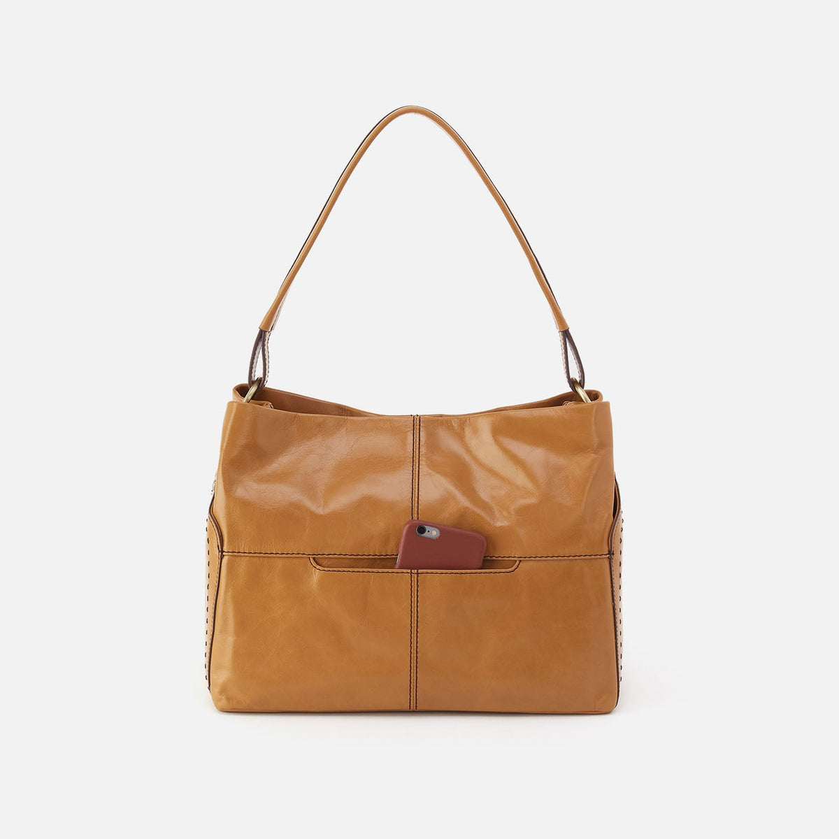 HOBO Seneca Shoulder Bag In Polished Leather - Natural