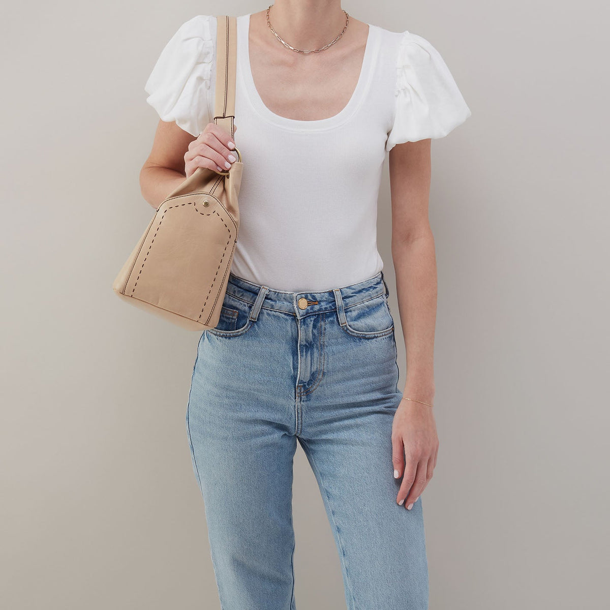 HOBO Seneca Shoulder Bag In Polished Leather - Sand