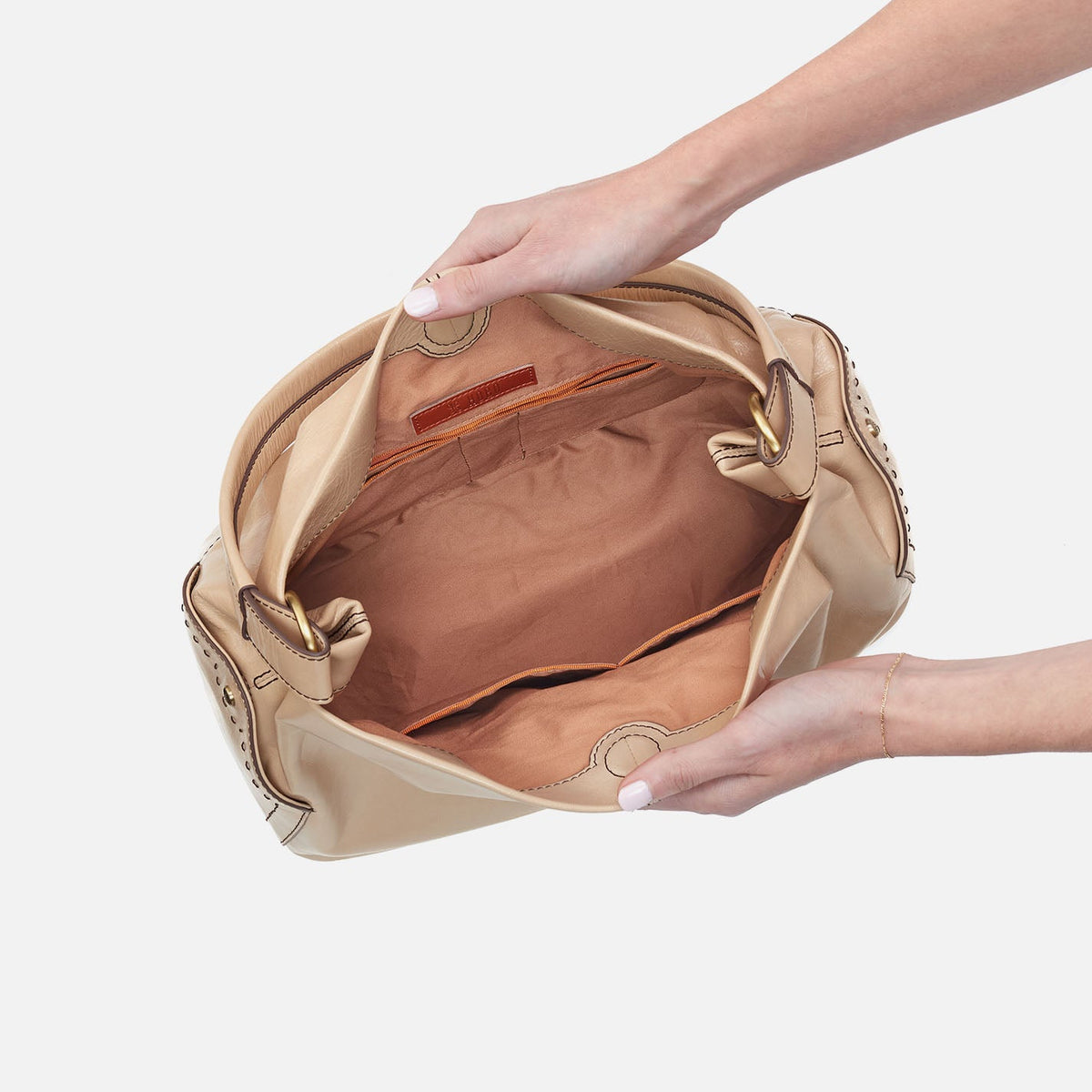 HOBO Seneca Shoulder Bag In Polished Leather - Sand