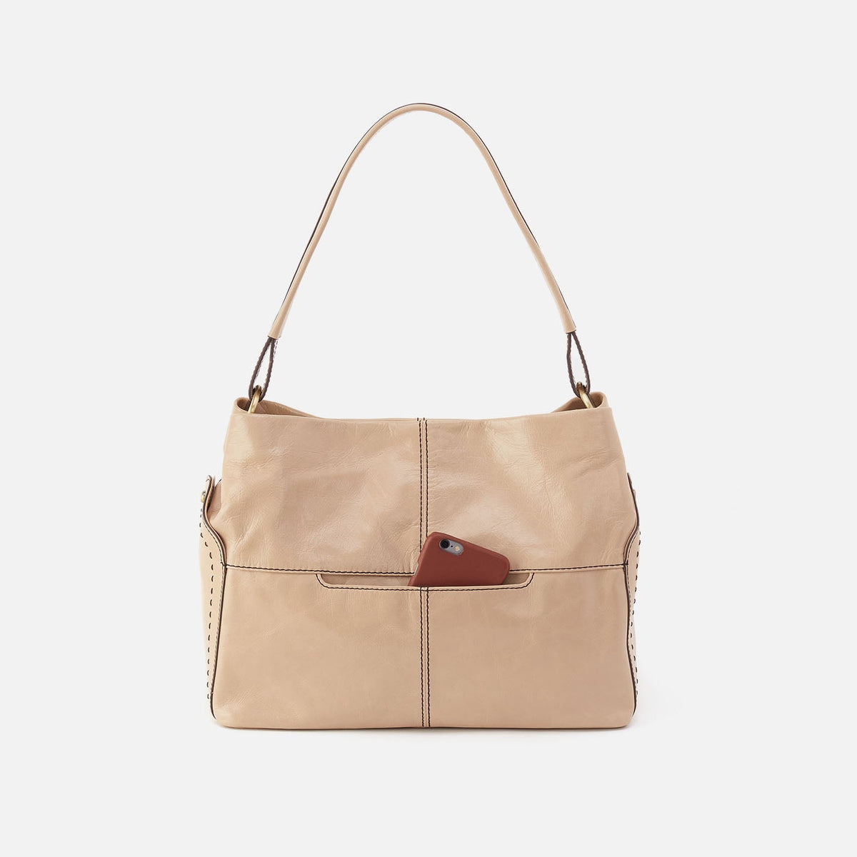 HOBO Seneca Shoulder Bag In Polished Leather - Sand