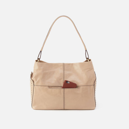 HOBO Seneca Shoulder Bag In Polished Leather - Sand