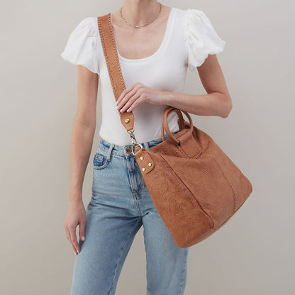 HOBO Sheila Large Satchel In Tooled Embossed Leather - Saddle Tooled Emboss