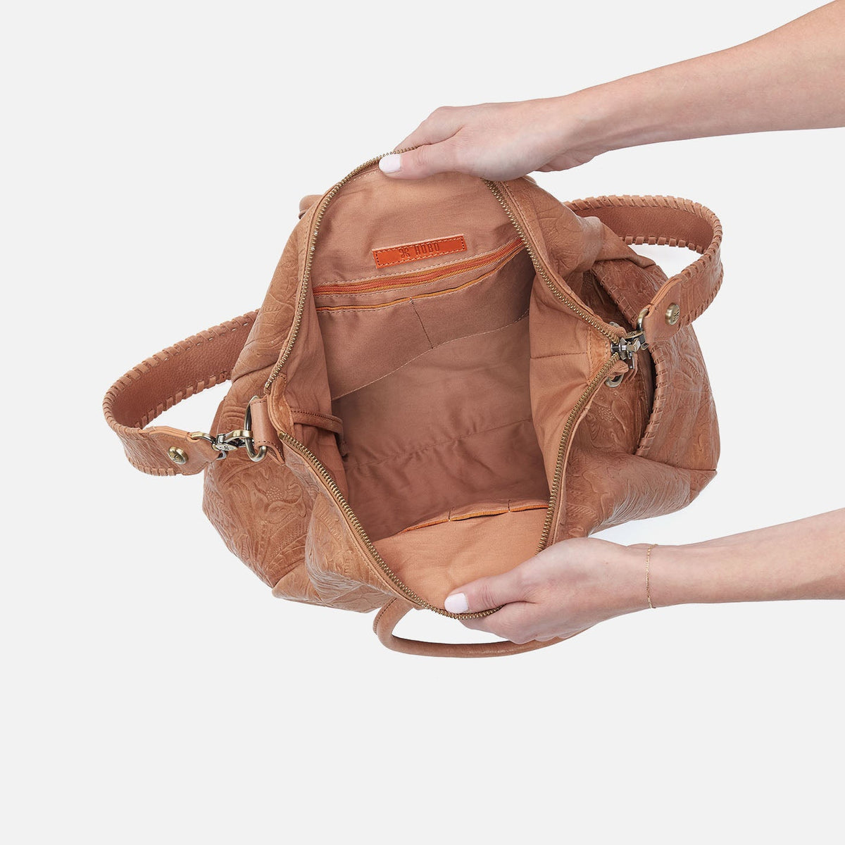 HOBO Sheila Large Satchel In Tooled Embossed Leather - Saddle Tooled Emboss