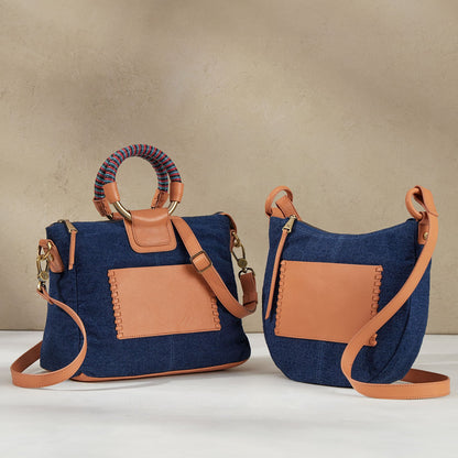 HOBO Sheila Medium Satchel In Denim Fabric - Dark Denim