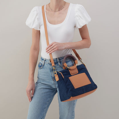 HOBO Sheila Medium Satchel In Denim Fabric - Dark Denim