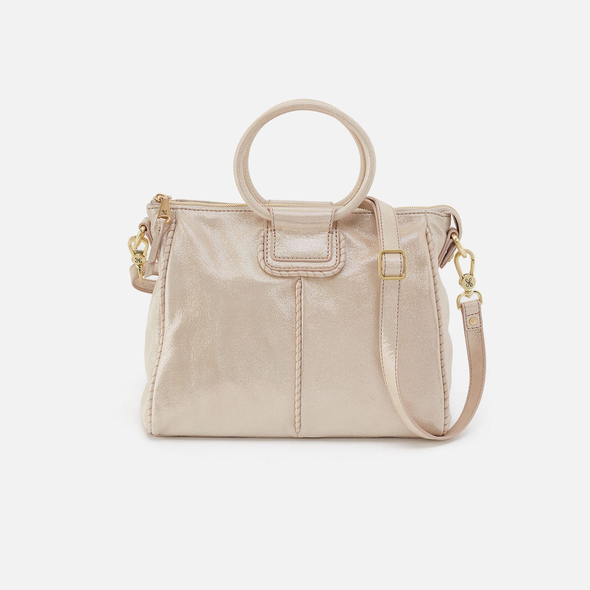 HOBO Sheila Medium Satchel In Metallic Leather - Sand Shimmer
