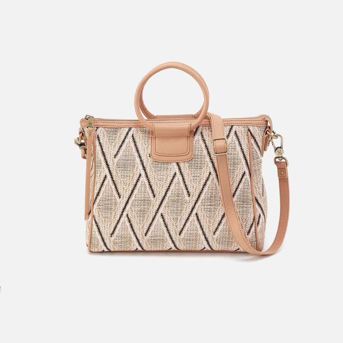 HOBO Sheila Medium Satchel In Multi Weave With Leather Trim - Cream Raffia