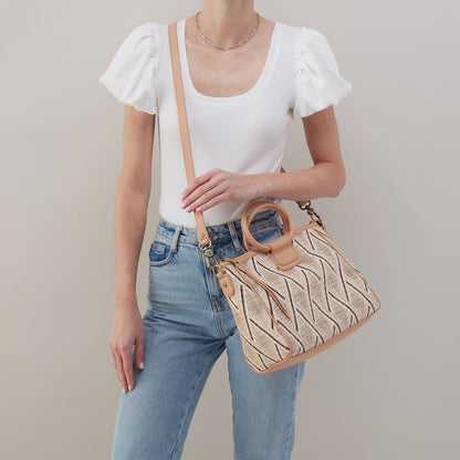 HOBO Sheila Medium Satchel In Multi Weave With Leather Trim - Cream Raffia