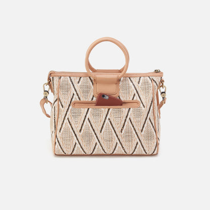 HOBO Sheila Medium Satchel In Multi Weave With Leather Trim - Cream Raffia