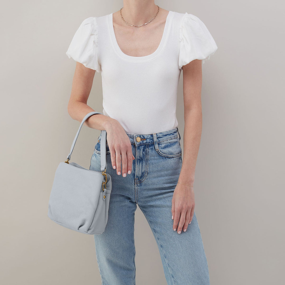 HOBO Starr Convertible Shoulder Bag in Pebbled Leather - Blue Pearl