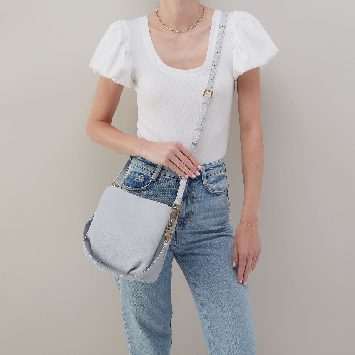 HOBO Starr Convertible Shoulder Bag in Pebbled Leather - Blue Pearl