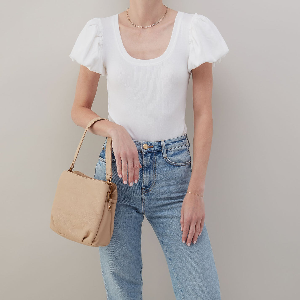 HOBO Starr Convertible Shoulder Bag in Pebbled Leather - Linen