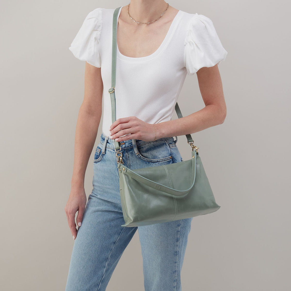 HOBO Avon Shoulder Bag In Polished Leather - Jade
