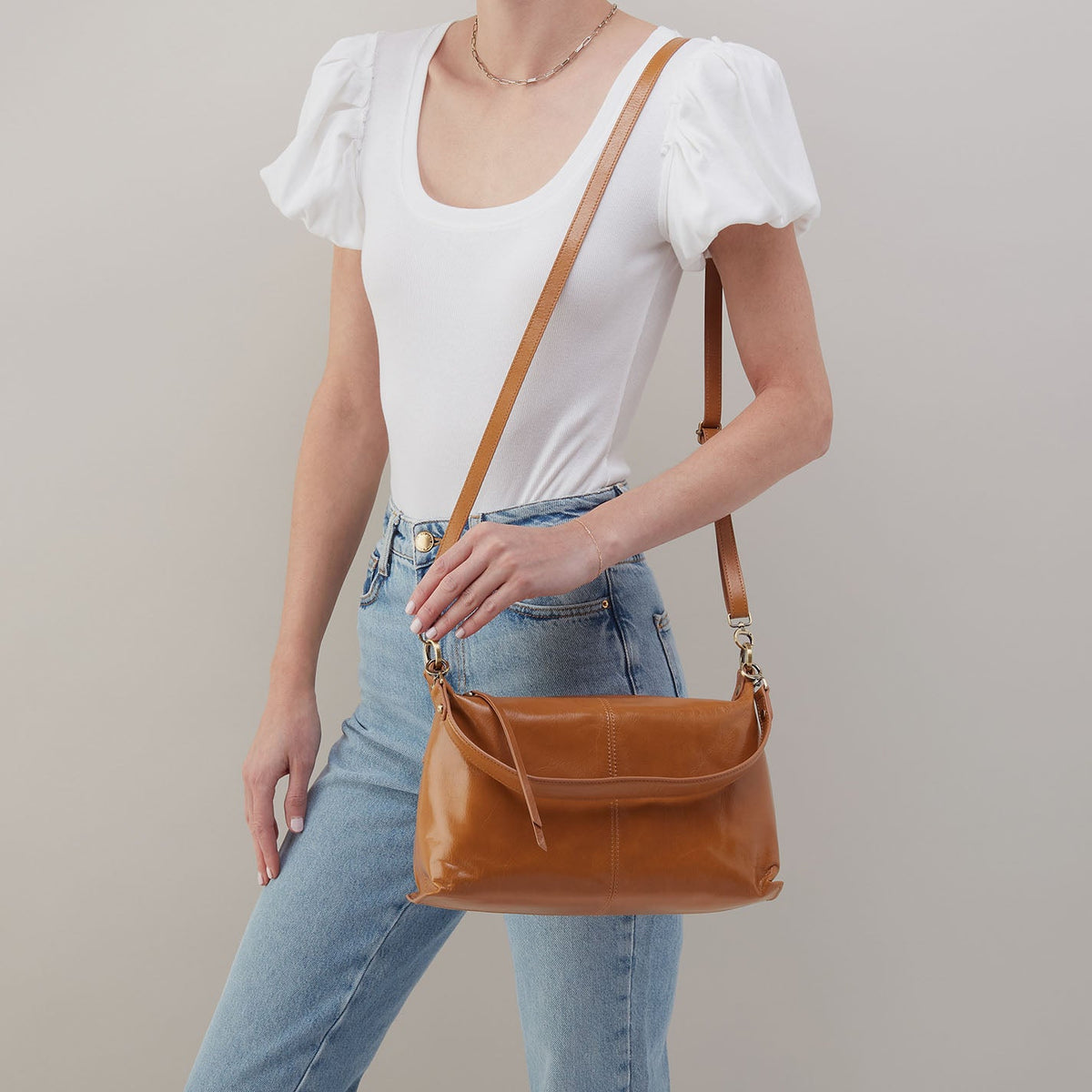 HOBO Avon Shoulder Bag In Polished Leather - Natural