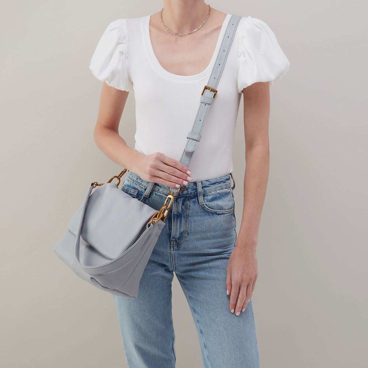 HOBO Harley Convertible Shoulder Bag In Pebbled Leather - Blue Pearl