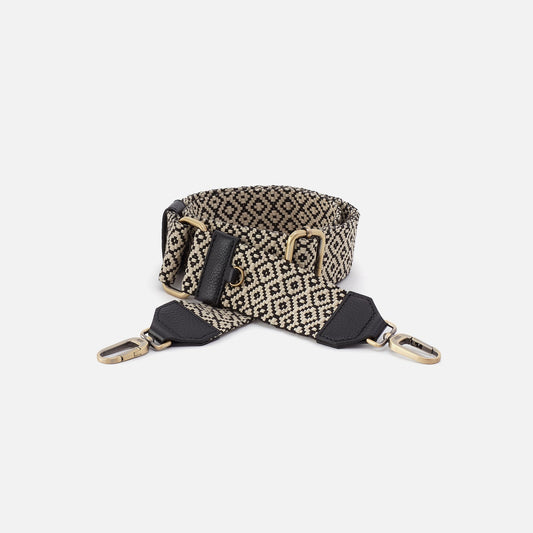 HOBO Webbing Strap In Webbing Fabric With Pebbled Leather Trim - Black