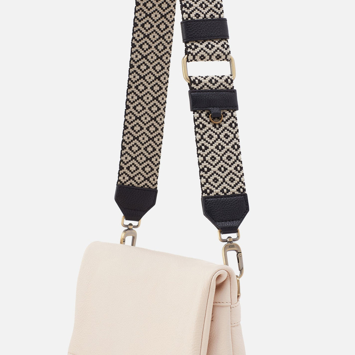 HOBO Webbing Strap In Webbing Fabric With Pebbled Leather Trim - Black