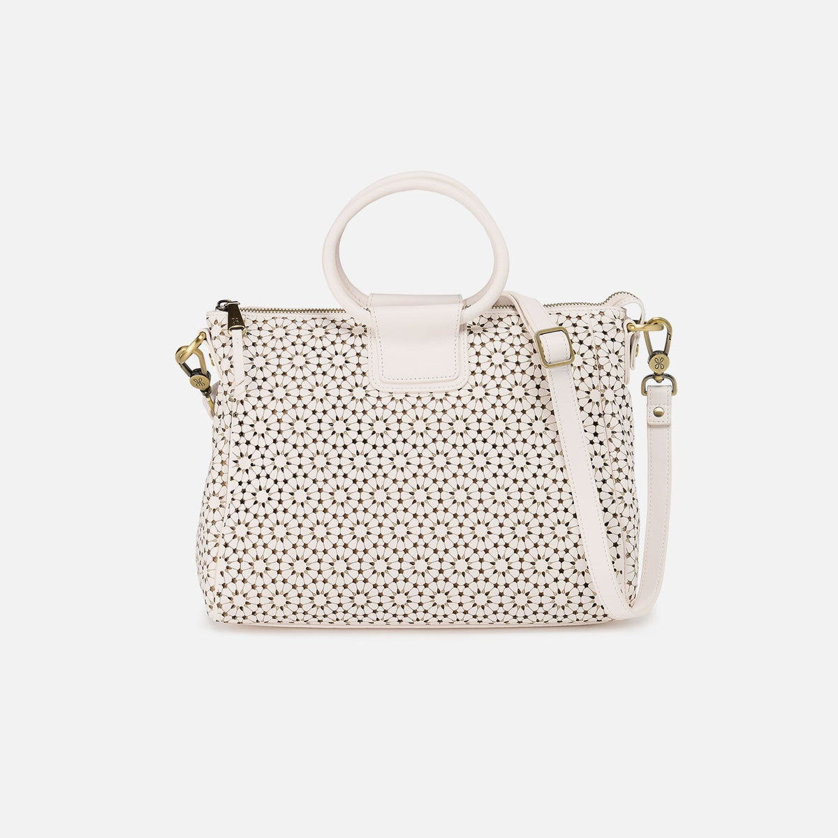 HOBO Sheila Medium Satchel In Perforated Leather - Ecru Daisy Perf