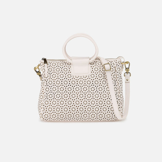 HOBO Sheila Medium Satchel In Perforated Leather - Ecru Daisy Perf