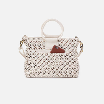 HOBO Sheila Medium Satchel In Perforated Leather - Ecru Daisy Perf