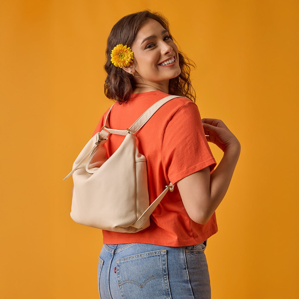 HOBO Emily Convertible Backpack In Pebbled Leather - Porcini