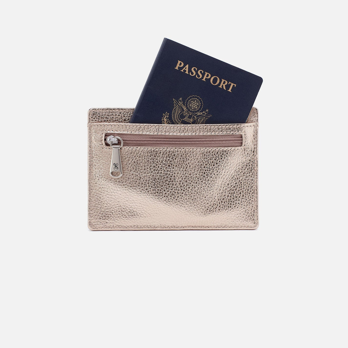 HOBO Euro Slide Card Case In Metallic Leather - Cameo Quartz