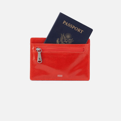 HOBO Euro Slide Card Case In Polished Leather - Grenadine