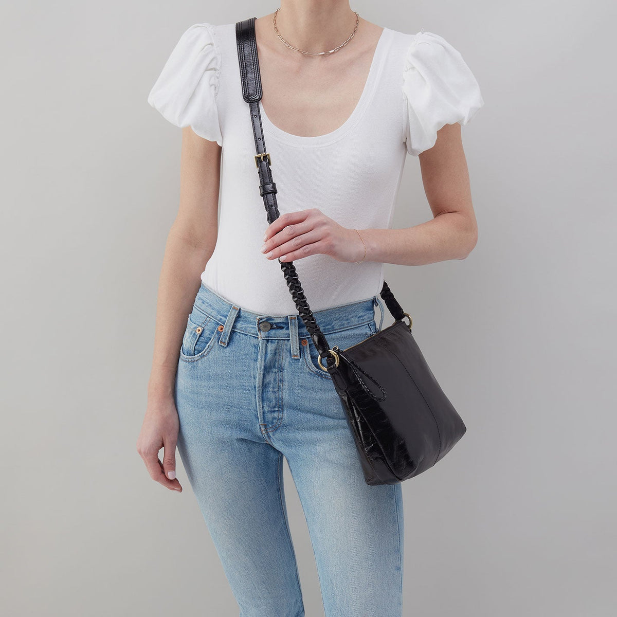 HOBO Lasso Medium Crossbody In Polished Leather - Black