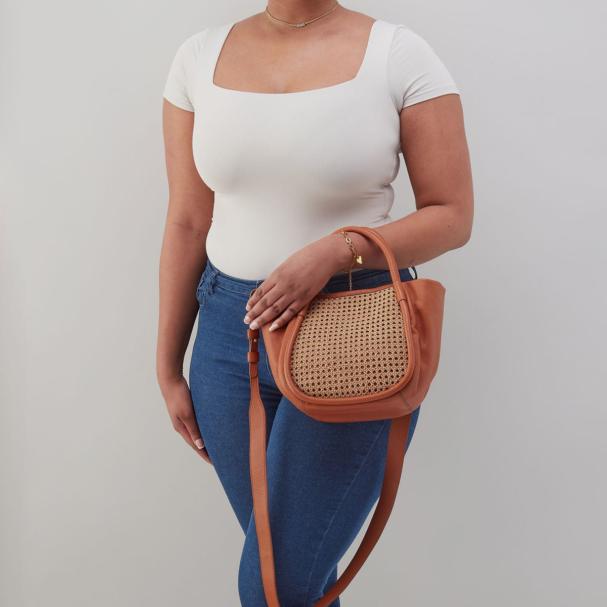 HOBO Margot Satchel In Pebbled Leather - Burnished Caramel Caning