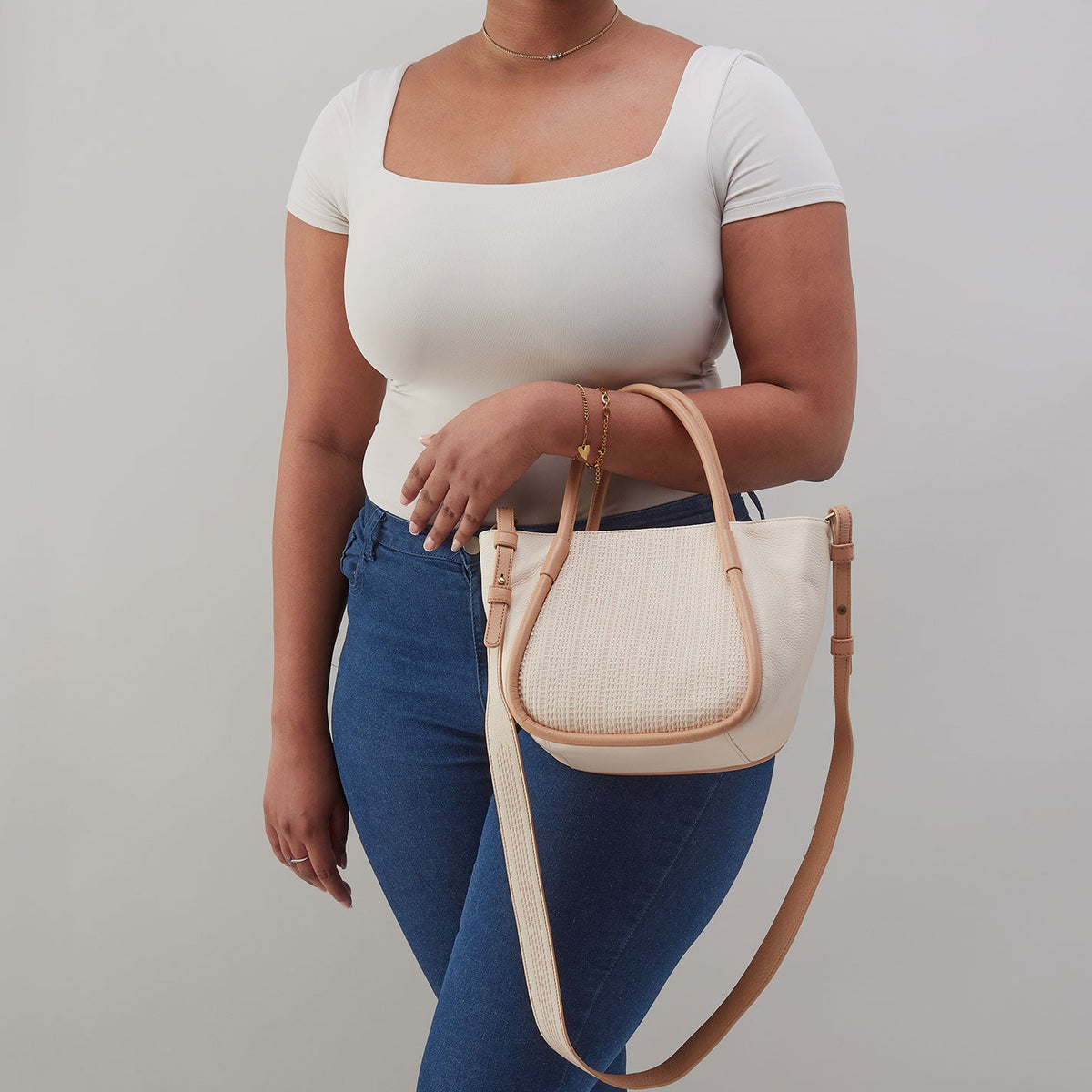 HOBO Margot Satchel In Pebbled Leather - Cream