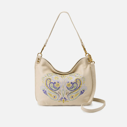 HOBO Pier Shoulder Bag In Pebbled Leather - Embroidered Birch