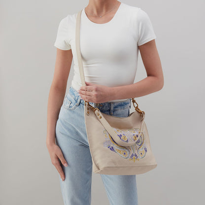 HOBO Pier Shoulder Bag In Pebbled Leather - Embroidered Birch