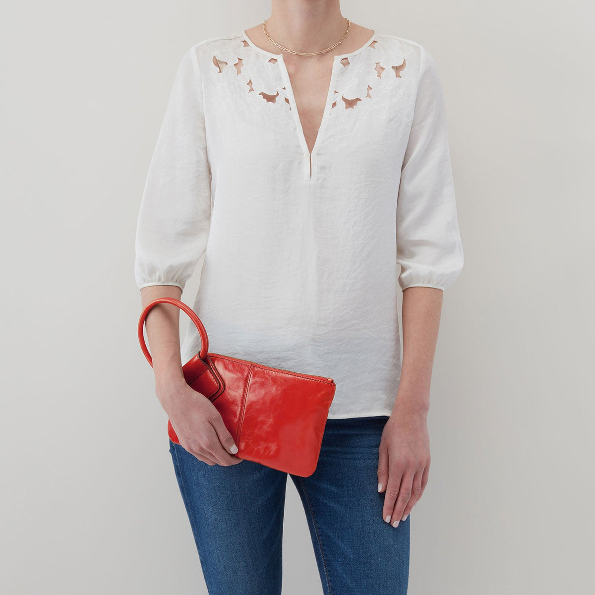 HOBO Sable Wristlet In Polished Leather - Grenadine